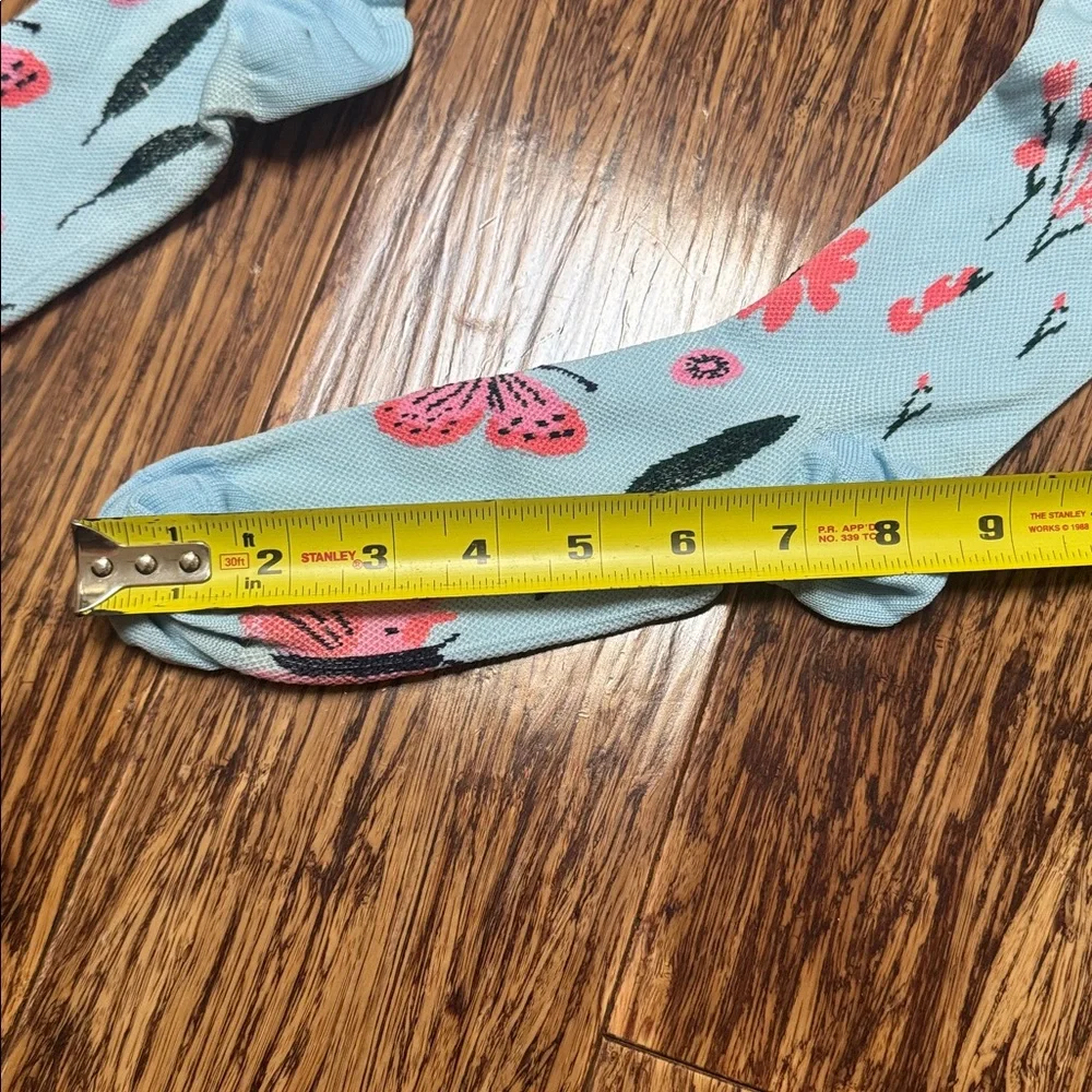 Light blue pink floral butterfly print knee high compression socks